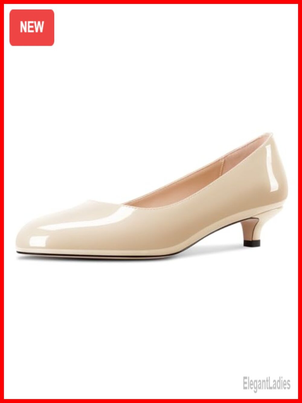 Women's Round Toe Kitten Heel Pumps Slip-on Low Heel Office Dress Shoes